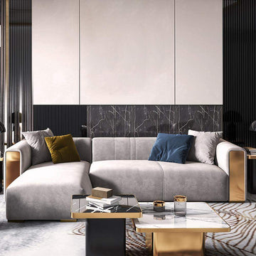 110.2" L-Shape Gray Velvet Upholstered Sectional Sofa with Left Chaise-Richsoul-Furniture,Living Room Furniture,Sectionals